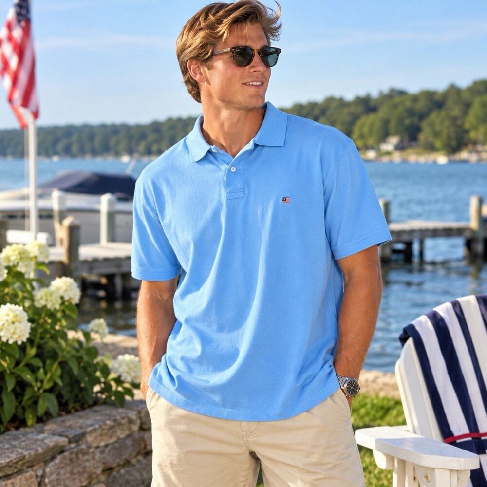 VTG Polo Jeans Co Ralph Lauren Mens XXL Blue Polo Shirt Flag Logo Preppy 90s